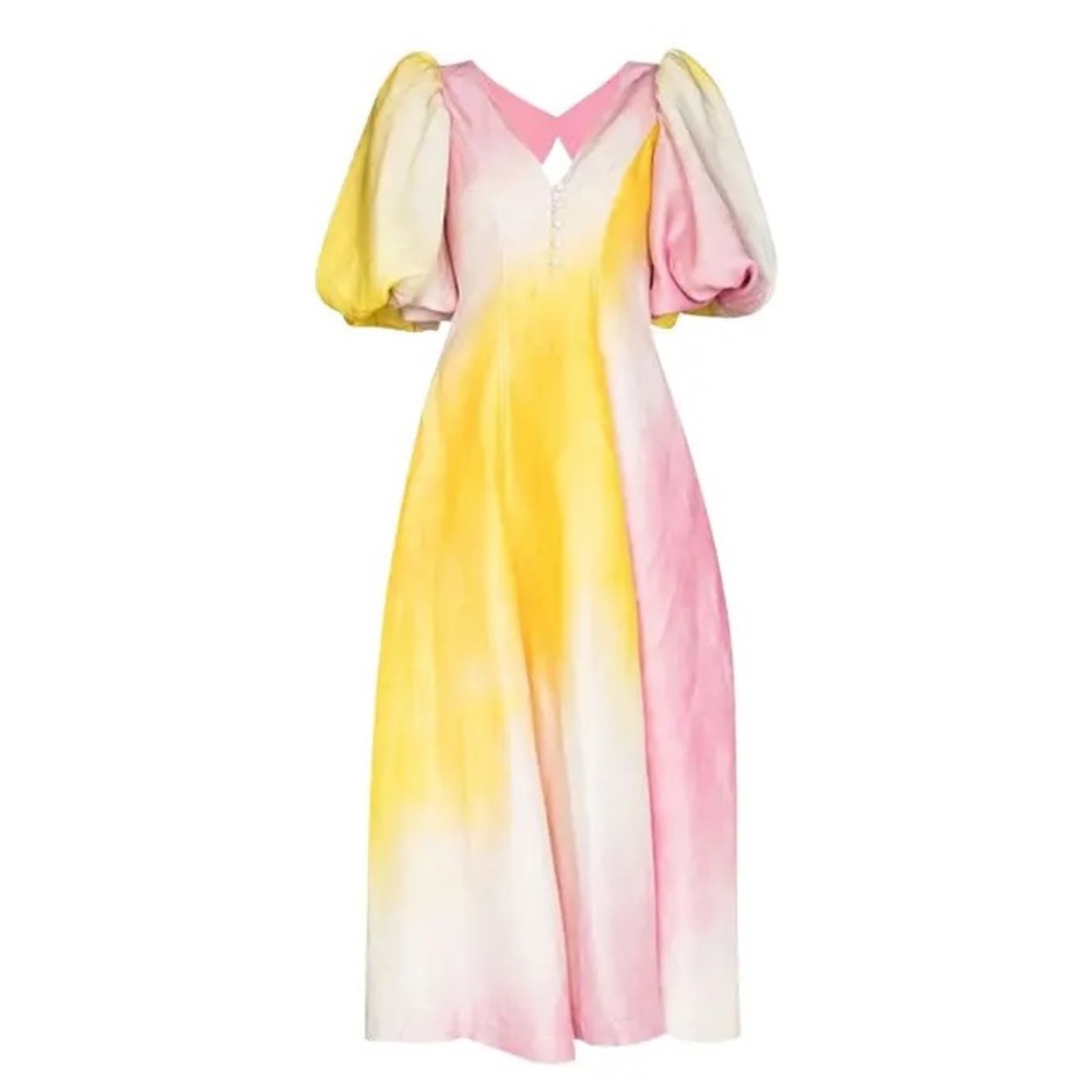 Yellow and Pink Print Maxi Dress with Full Sleeves